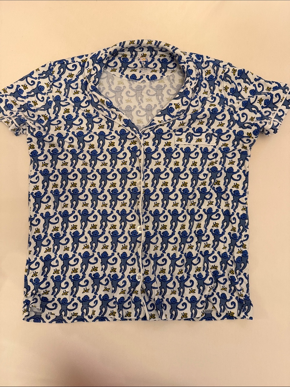 Roller Rabbit Blue and White Monkey Print Button-Down pajama Shirt